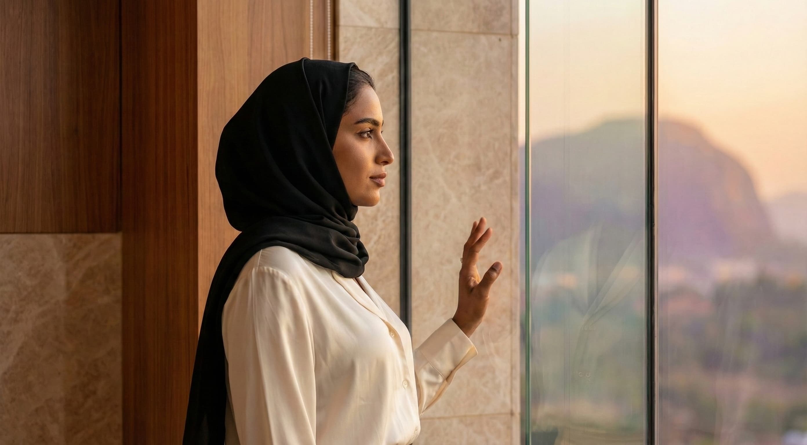woman looking at window